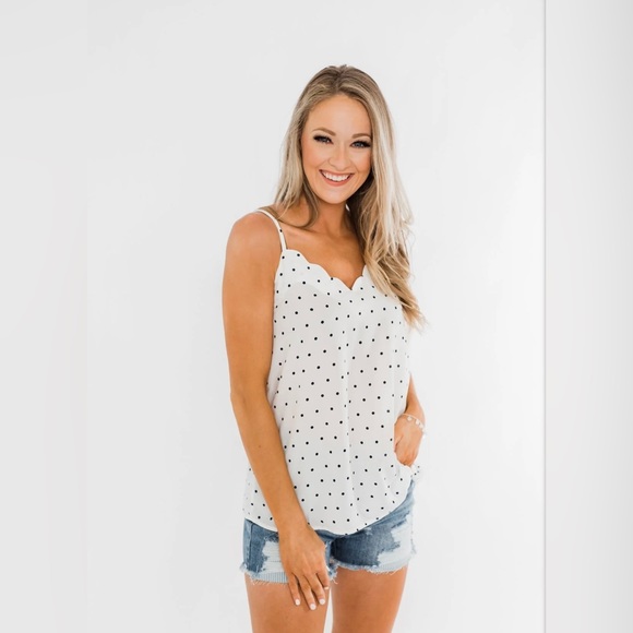 Polka Dot Scallop Tank Top- Off
White & Black - Picture 2 of 8